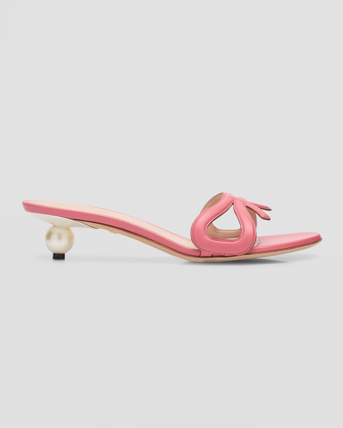 Giambattista Valli Leather Bow Pearly Slide Sandals In Pink