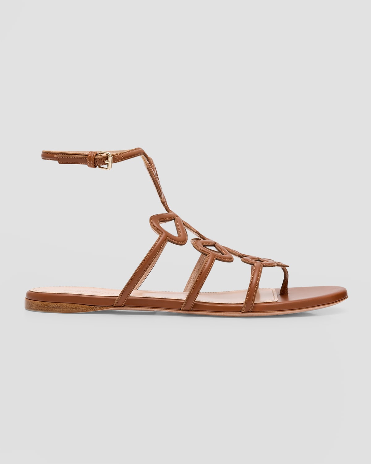 Giambattista Valli Leather Bow Flat Gladiator Sandals In Brown