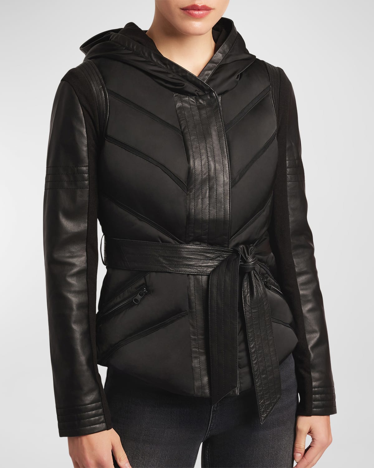 Shop Blanc Noir Mesh Inset Hooded Puffer Jacket In Black