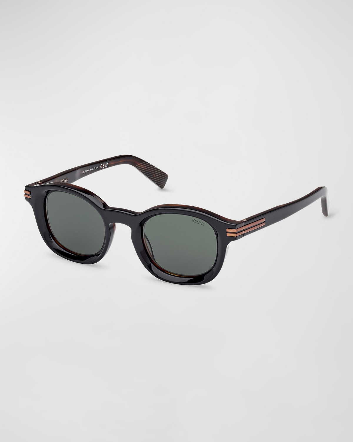 Shop Zegna Men's Aurora I Acetate Round Sunglasses In Black