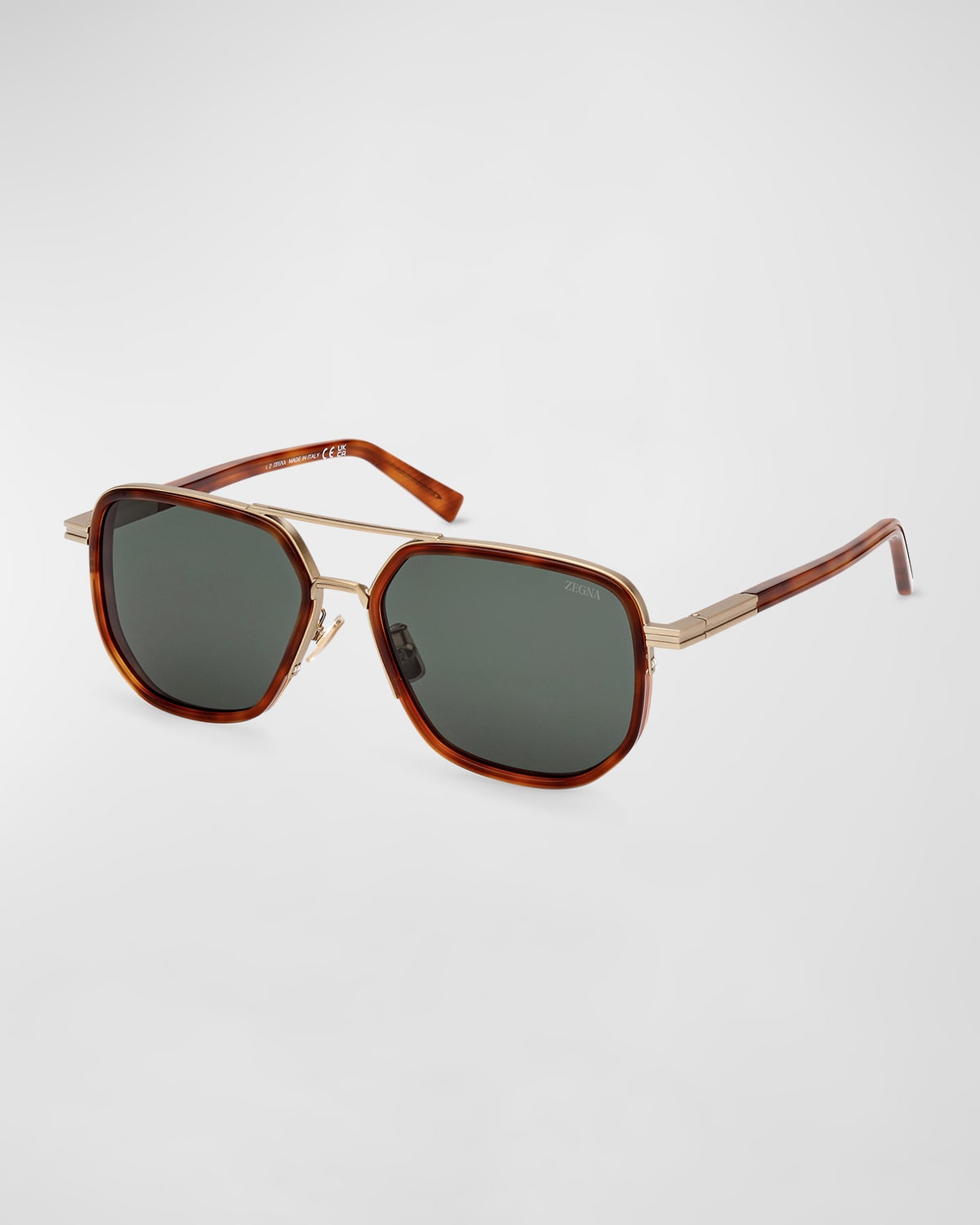 Zegna Men's 59mm Square Metal Sunglasses In Classic Havana Green
