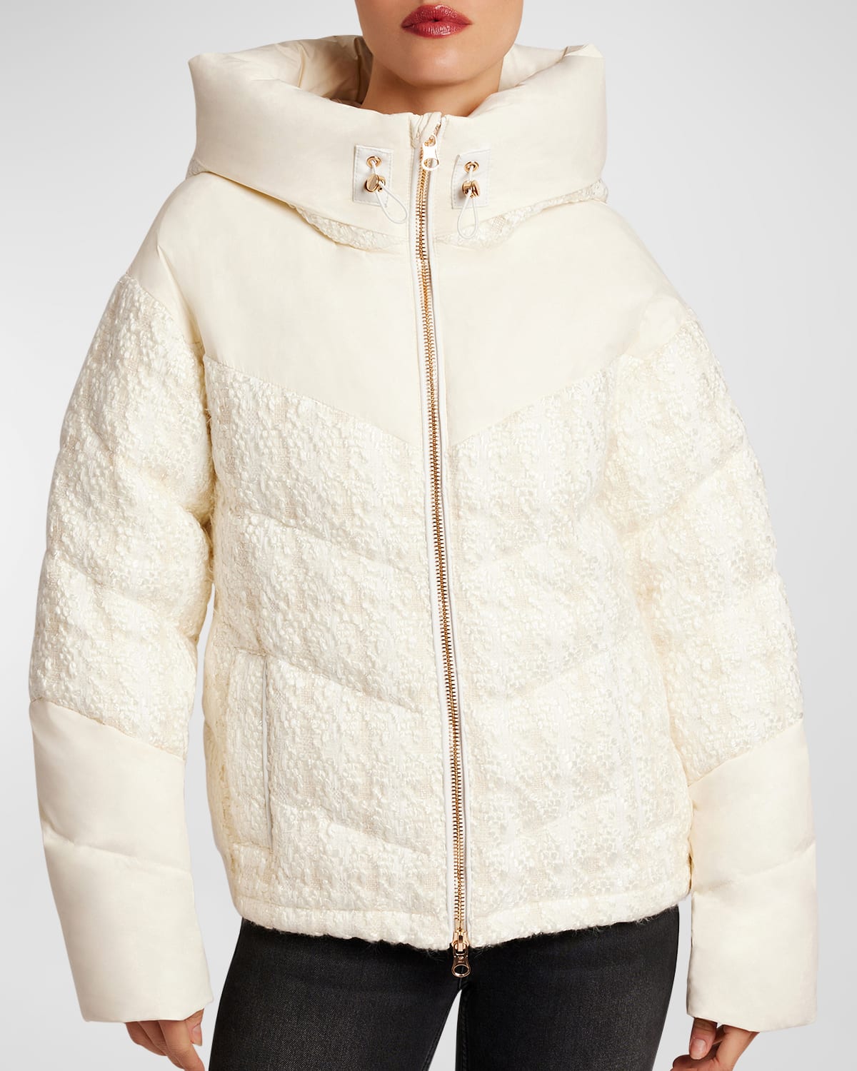 Blanc Noir Irina Boucle Puffer Jacket In Ivory Combo