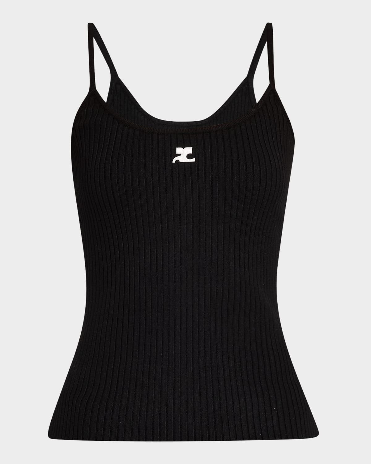 Shop Courrèges Logo Ribbed Knit Tank Top In Black
