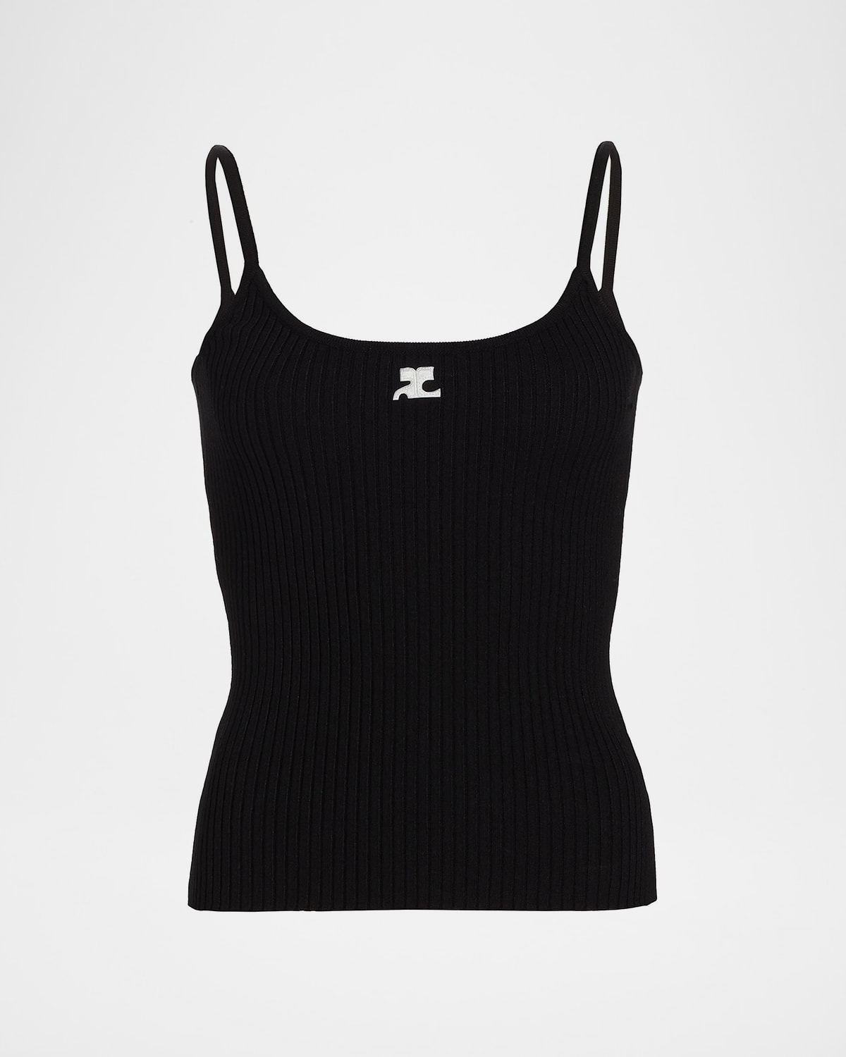 Courrèges Logo Ribbed Knit Tank Top In Black