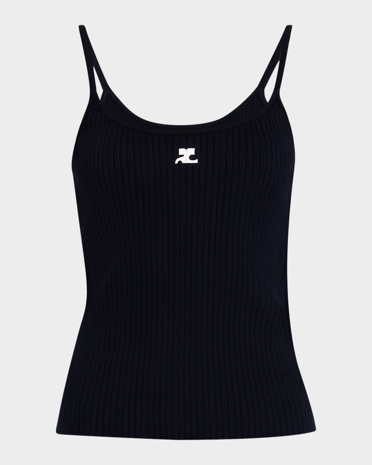Shop Courrèges Logo Ribbed Knit Tank Top In Navy