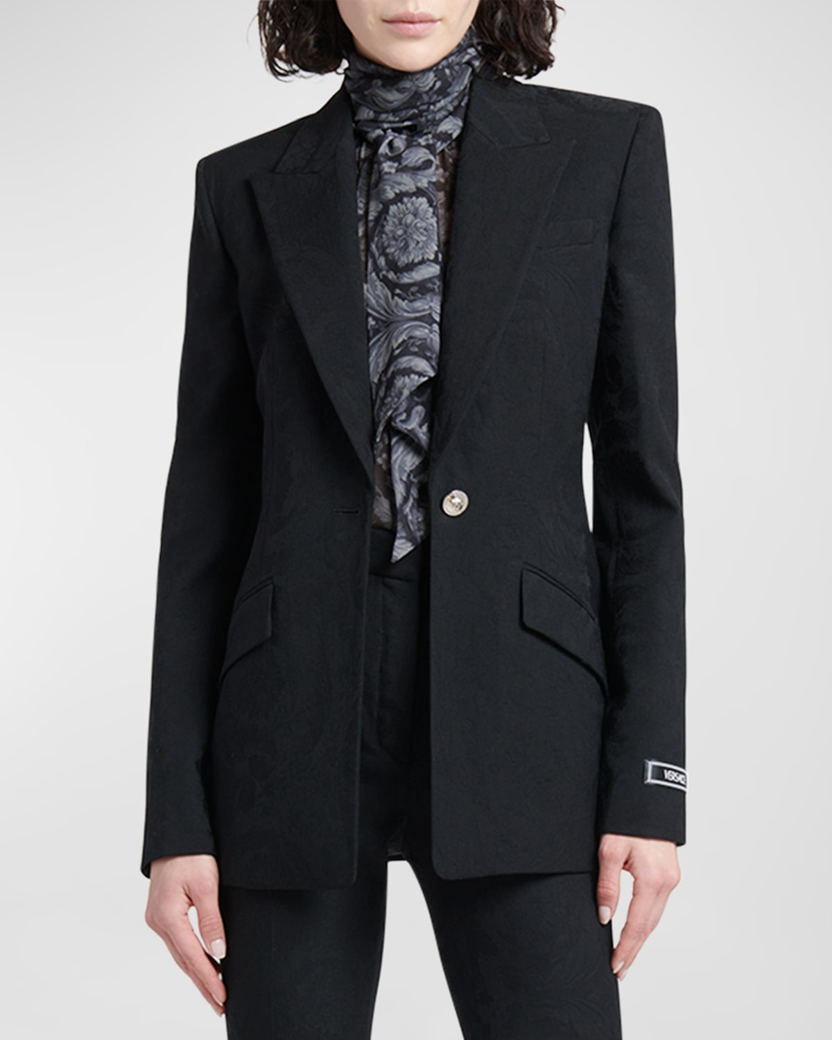 Shop Versace Baroque Jacquard Single-breasted Blazer Jacket In Black