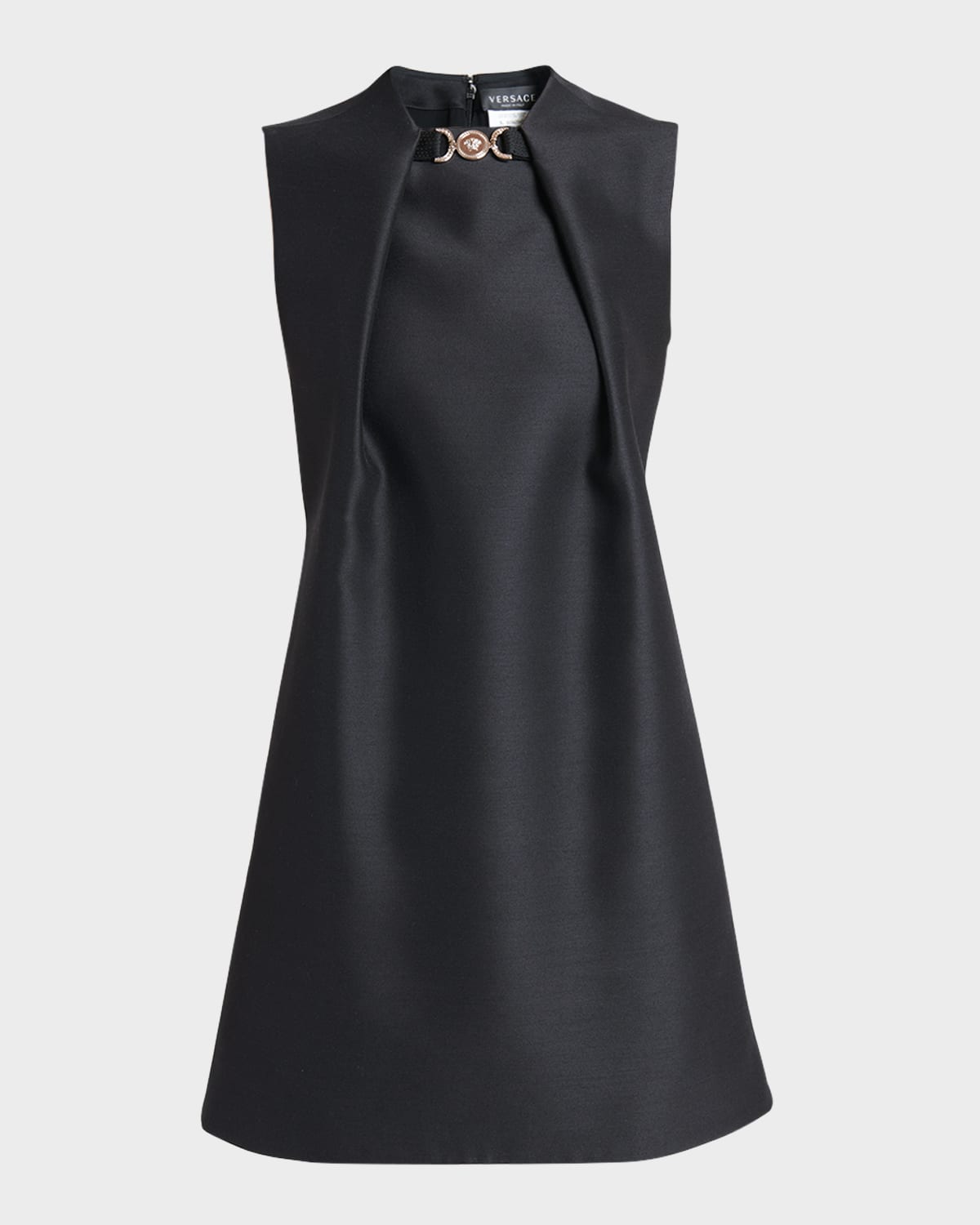 Shop Versace Medusa '95 Sculptural Sleeveless Wool-silk Mini Dress In Black