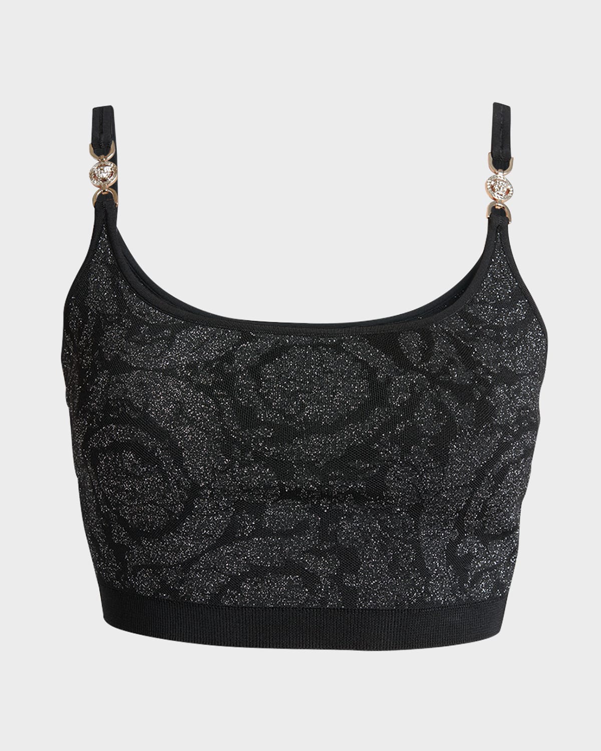 Versace Barocco Embellished Lurex Knit Bra Top In Black