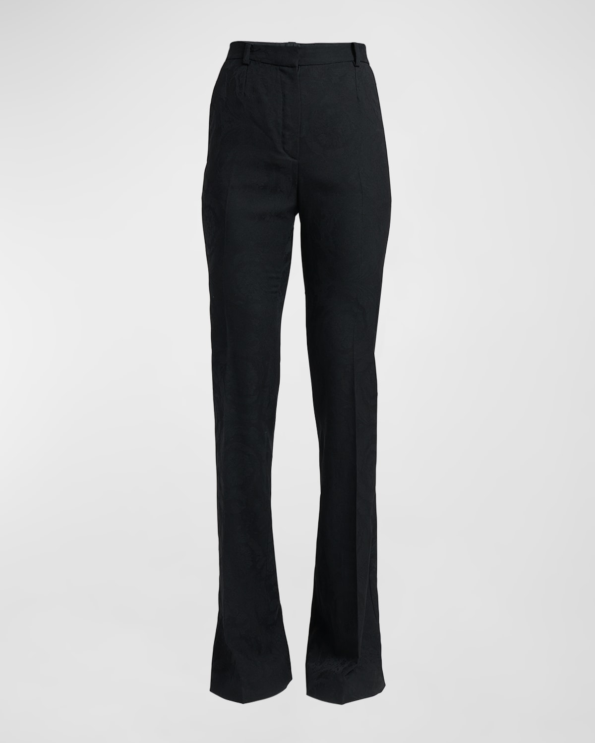 Shop Versace High-rise Baroque Jacquard Flare Pants In Black