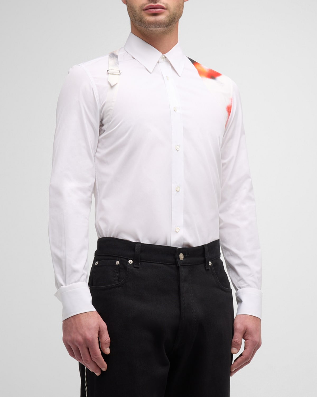 Shop Alexander Mcqueen Men's Obscured Flower Harness Sport Shirt In White
