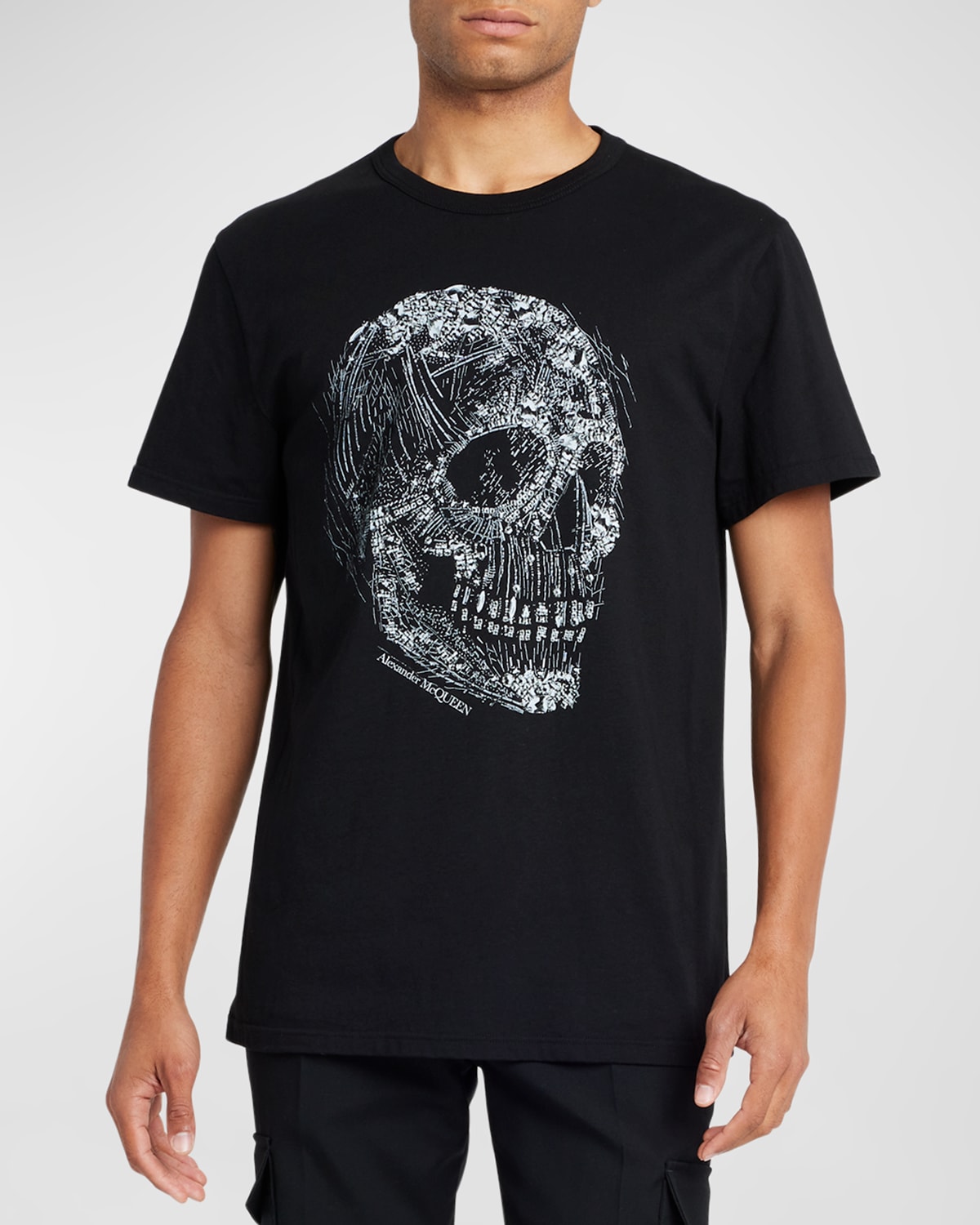 Shop Alexander Mcqueen Men's Crystal Skull-print T-shirt In Black/whit