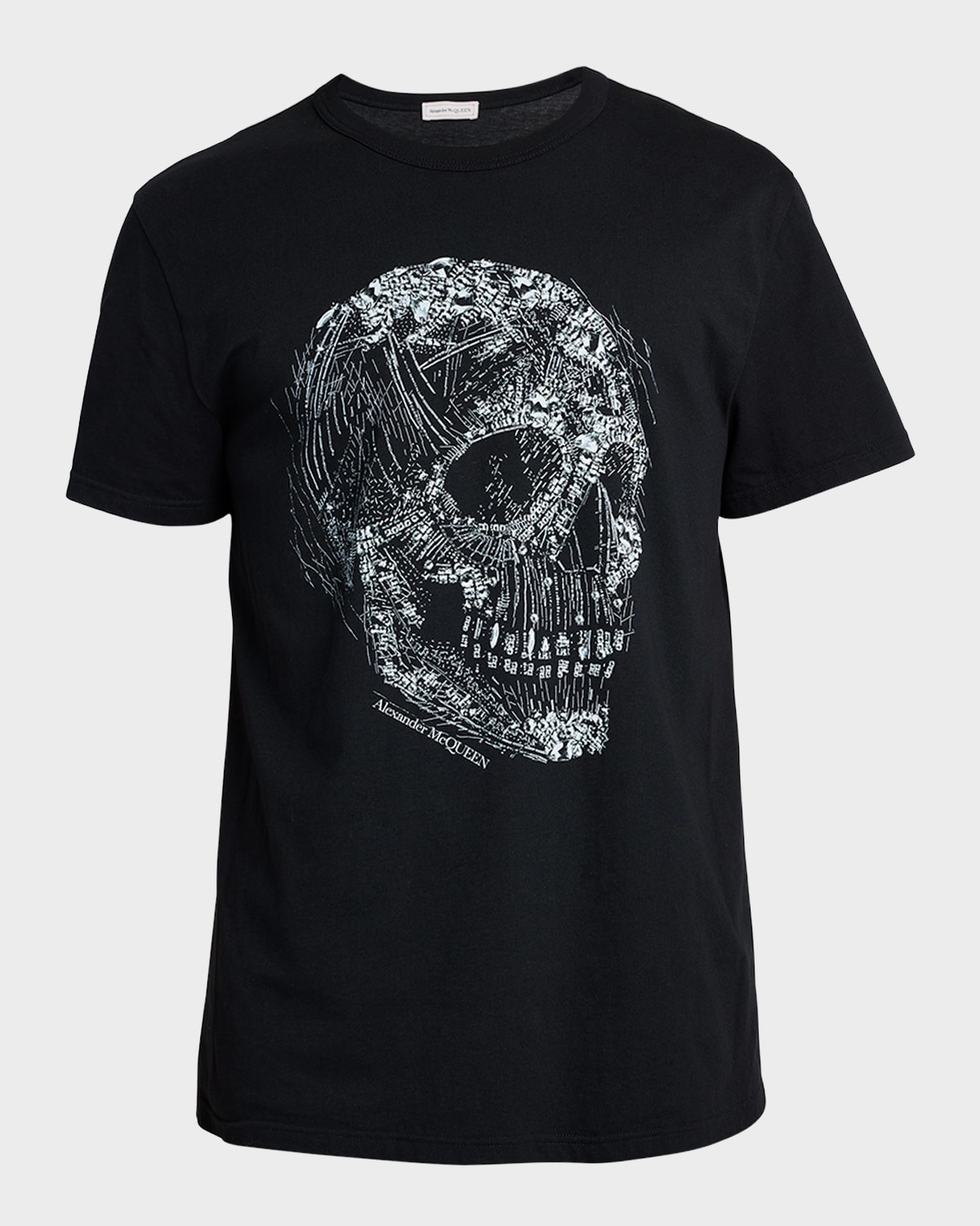 Shop Alexander Mcqueen Men's Crystal Skull-print T-shirt In Black/whit