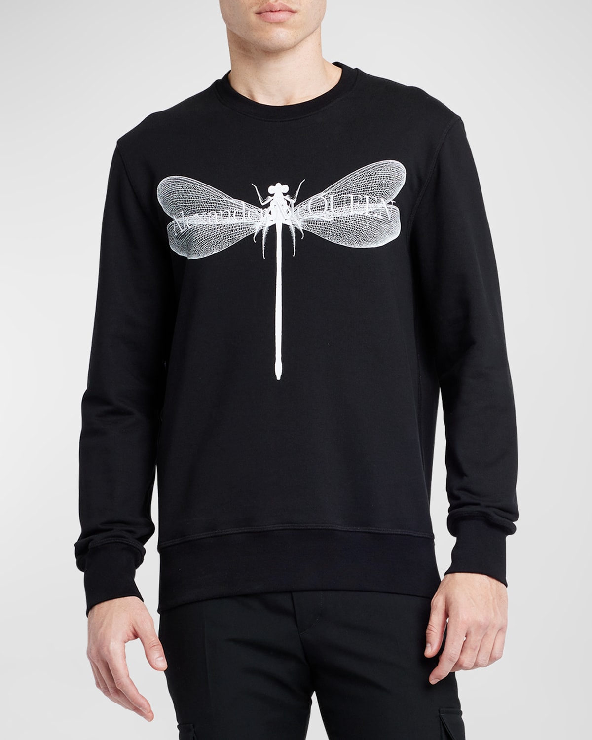 Shop Alexander Mcqueen Men's Dragonfly Logo Sweatshirt In Black/whit