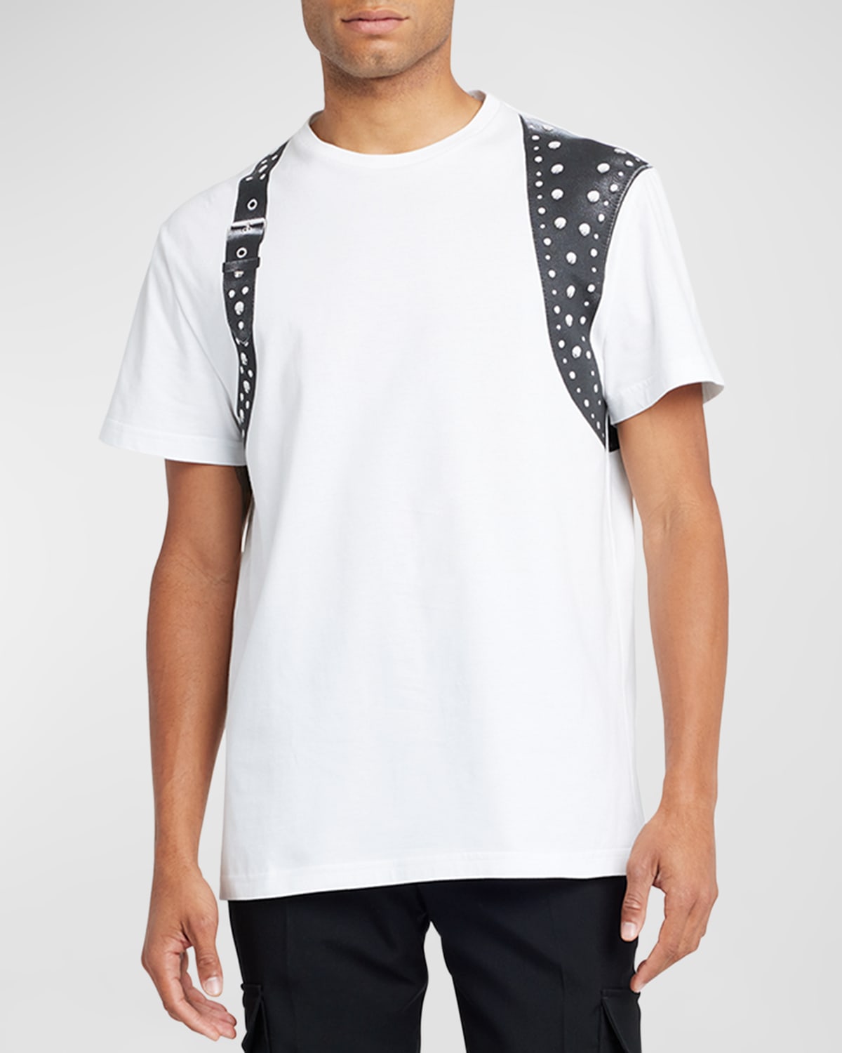 Shop Alexander Mcqueen Men's Stud Harness-print T-shirt In White Blac