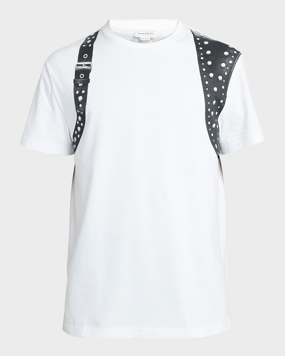 Shop Alexander Mcqueen Men's Stud Harness-print T-shirt In White Blac