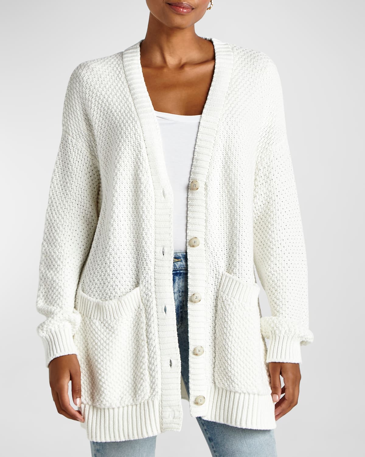 Remi Chunky knit Cotton Cardigan In White Sand