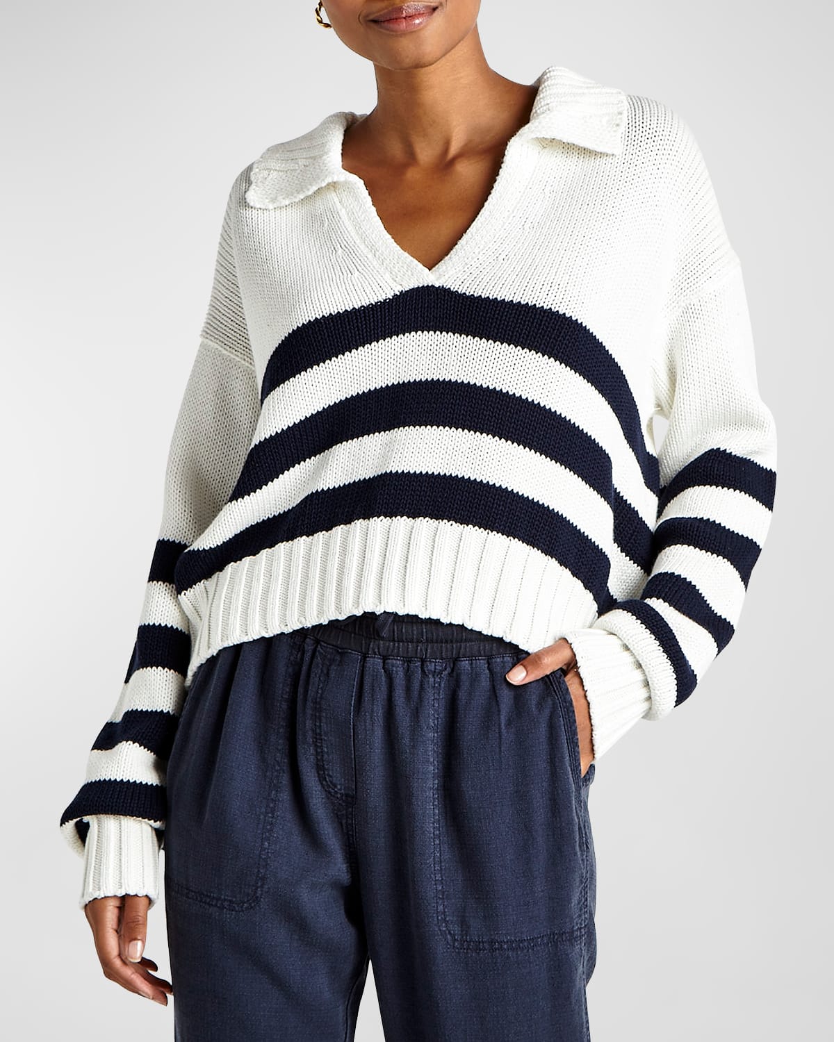 Shop Splendid Parker Polo Stripe Cotton Sweater In Navy Stripe