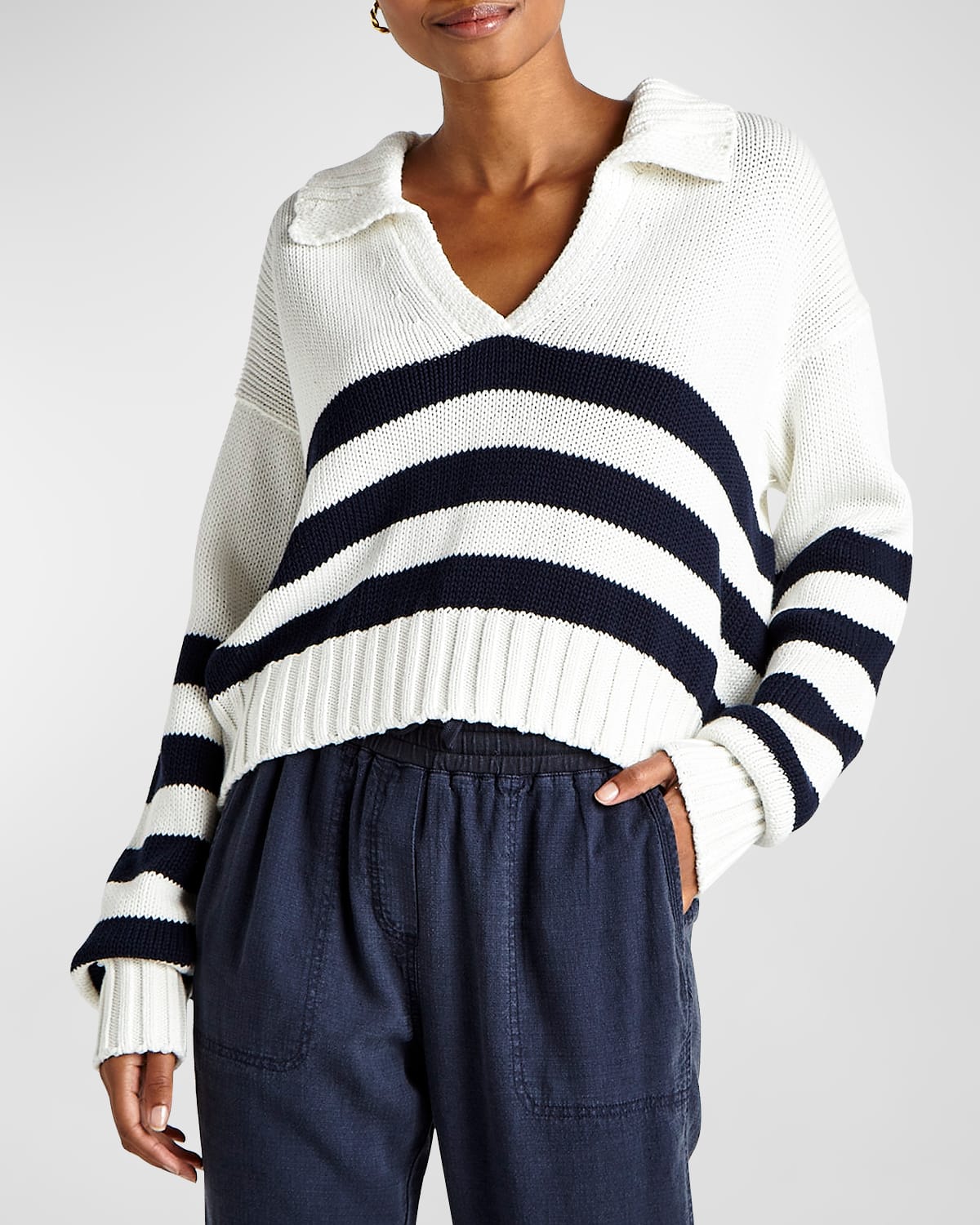 SPLENDID PARKER POLO STRIPE COTTON SWEATER