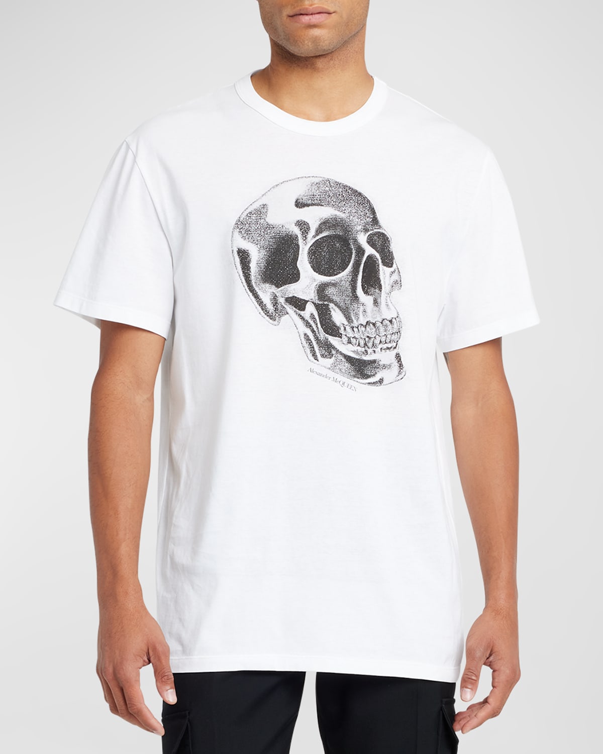 Shop Alexander Mcqueen Men's Obscured Flower Skull-print T-shirt In White Blac