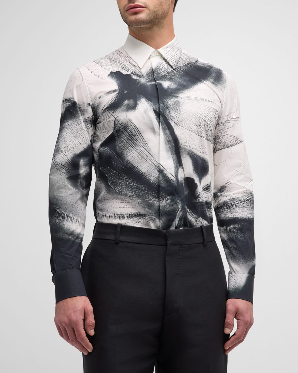 Shop Alexander Mcqueen Men's Dragonfly-print Dress Shirt In Flesh Mult