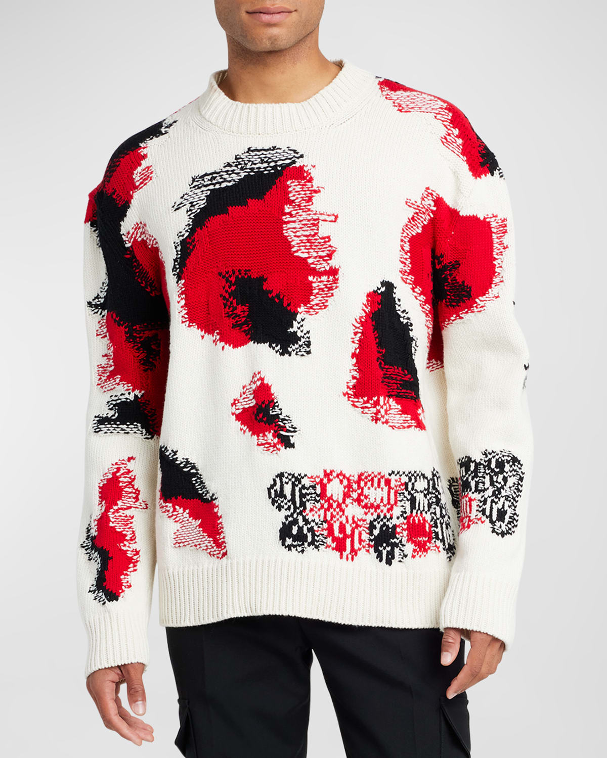 Shop Alexander Mcqueen Men's Obscured Flower Intarsia Sweater In White-mult