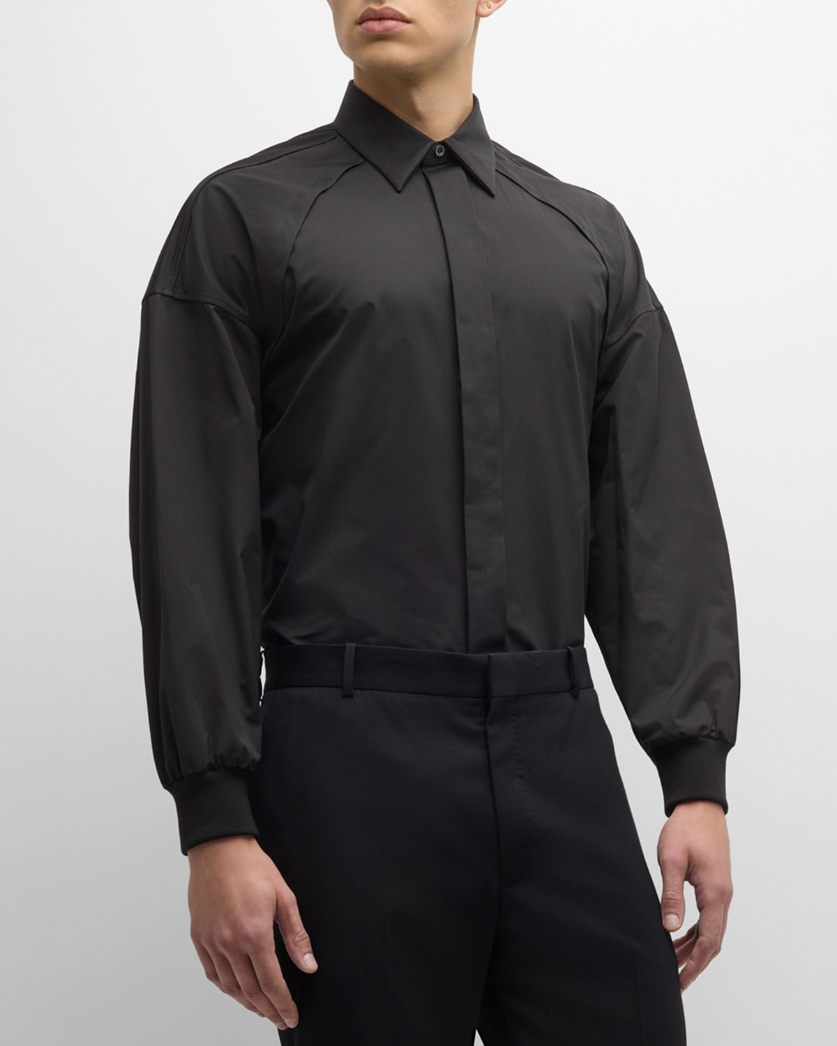Alexander Mcqueen Men's Harness Drop-shoulder Dress Shirt In Black