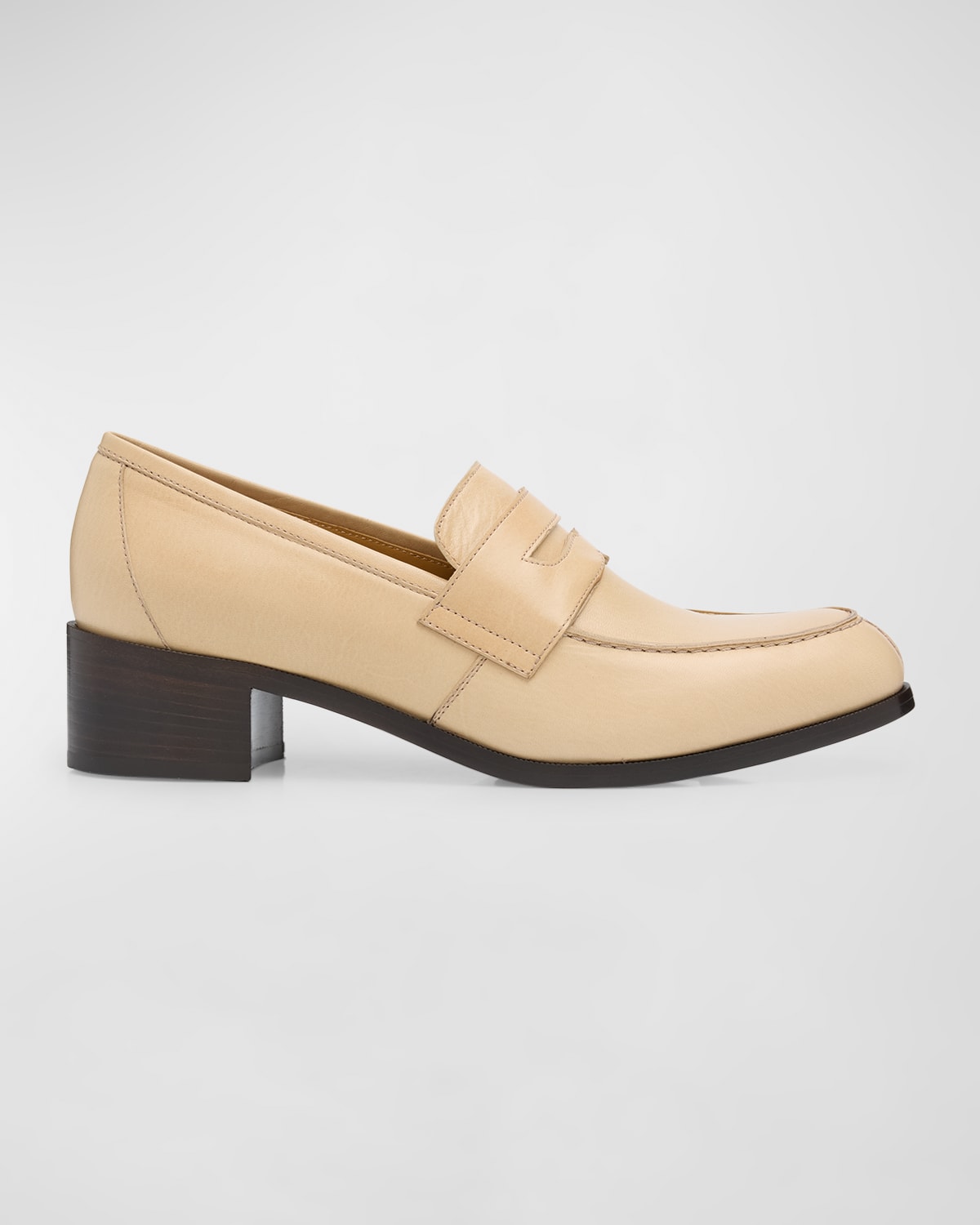 Shop The Row Park Leather Heeled Penny Loafers In Bark