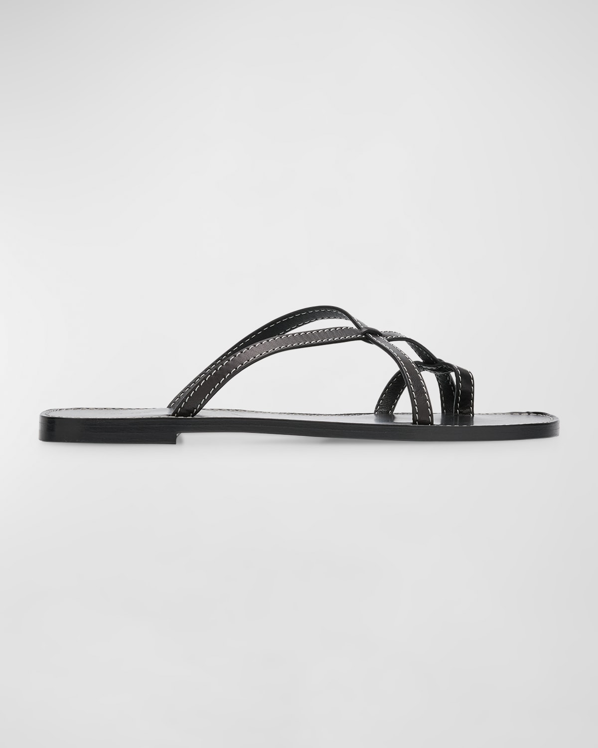 Shop The Row Link Leather Toe-loop Slide Sandals In Black