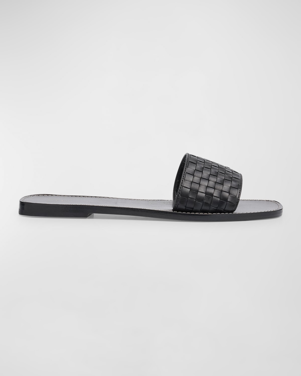 Shop The Row Link Woven Calfskin Slide Sandals In Black