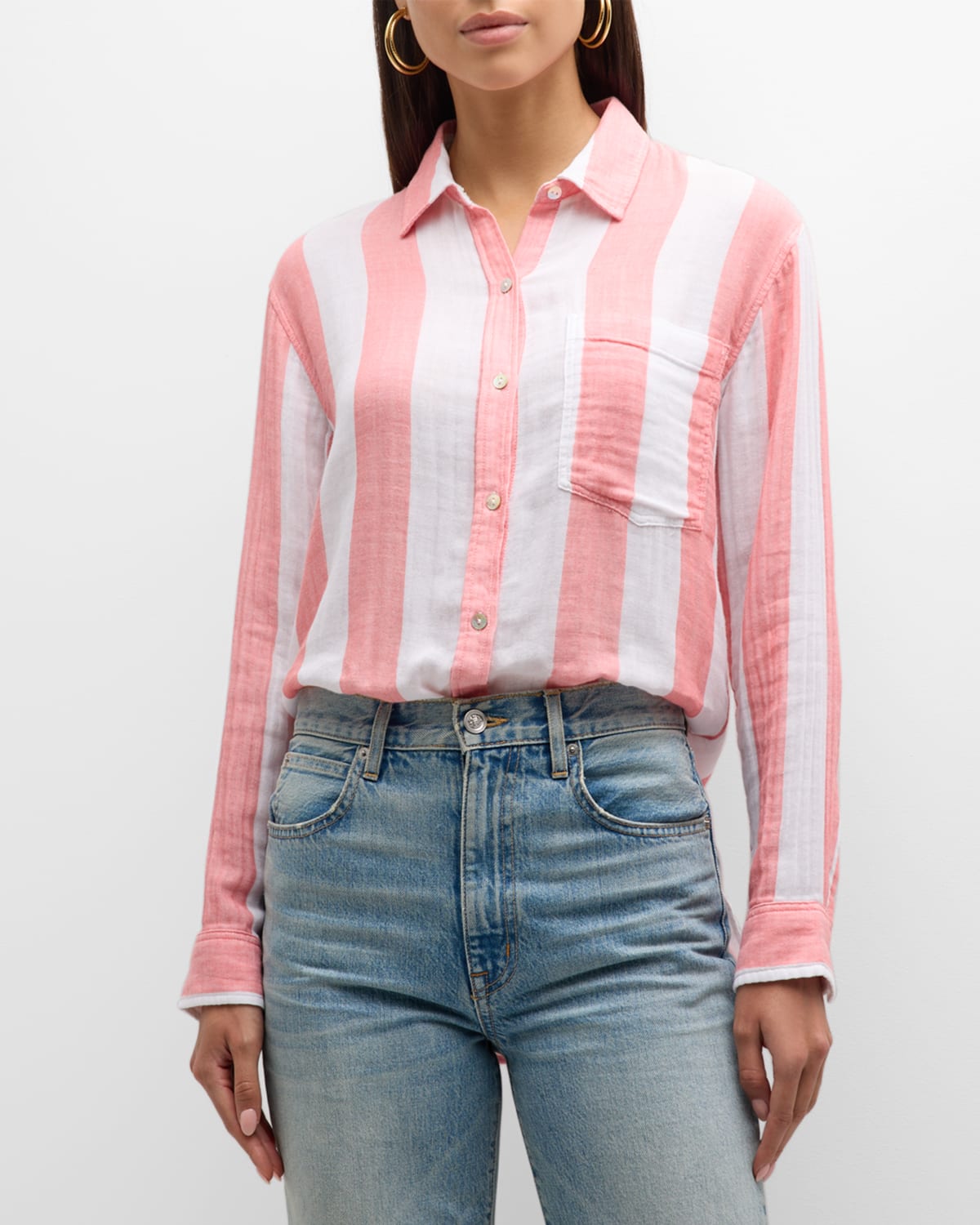 Jaylin Striped Button-Front Gauze Shirt
