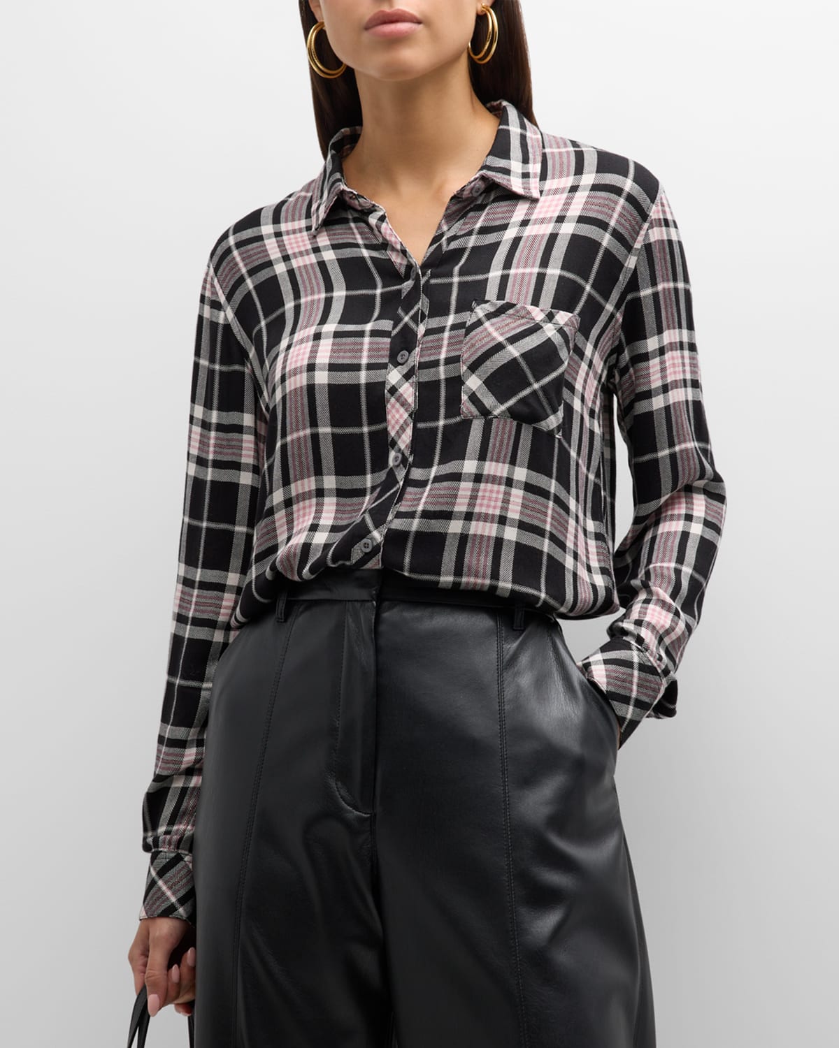 Shop Rails Hunter Plaid Button-front Shirt In Onyx Rose Gold