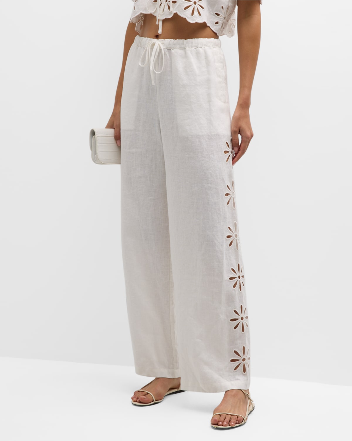 Rails Emmie Floral Cutout Linen Trousers In White Eyelet
