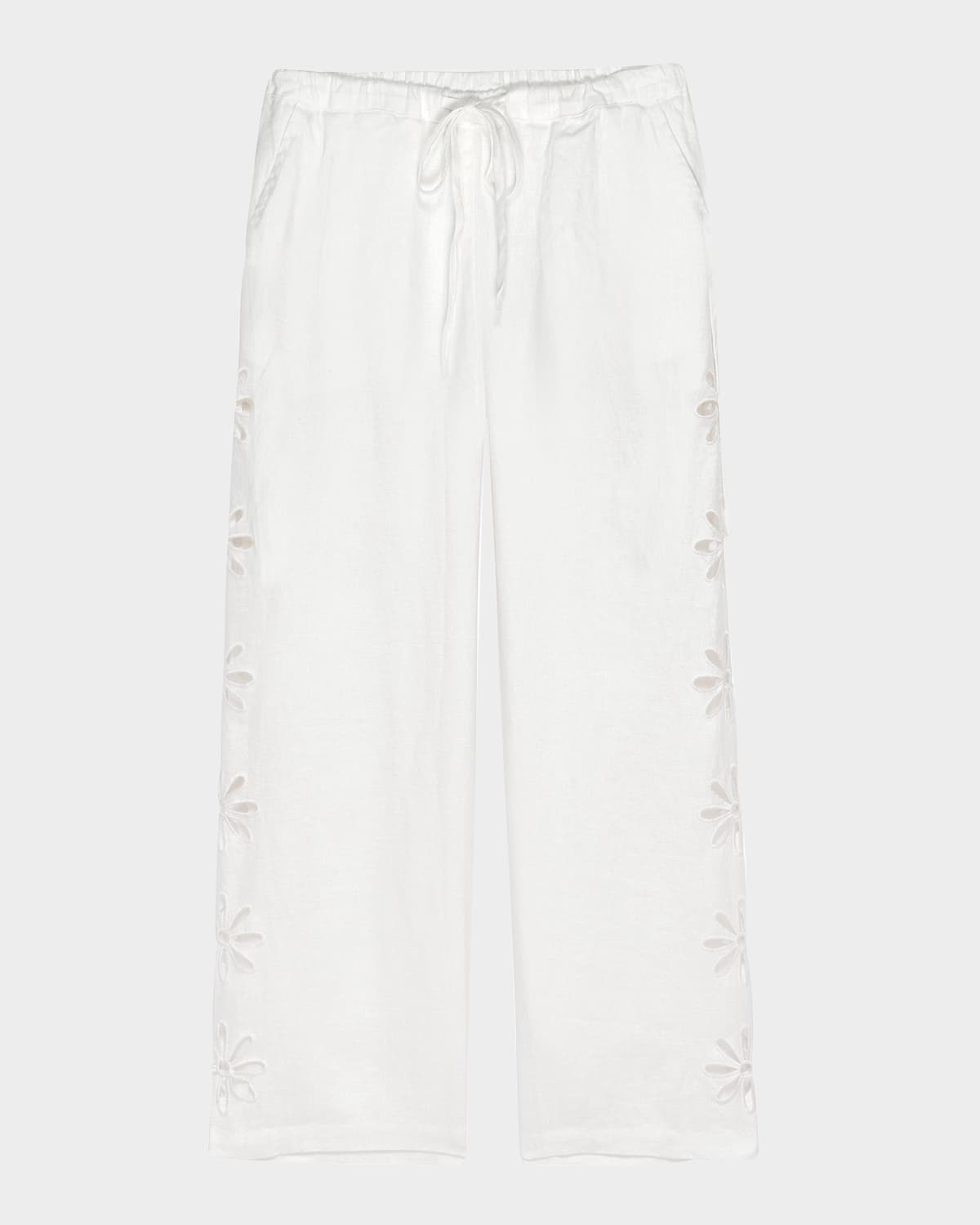 Rails Emmie Floral Cutout Linen Pants In White Eyelet