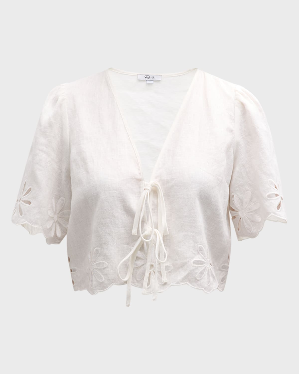 Rails Pari Eyelet Tie Front Linen Crop Top In White Eyelet
