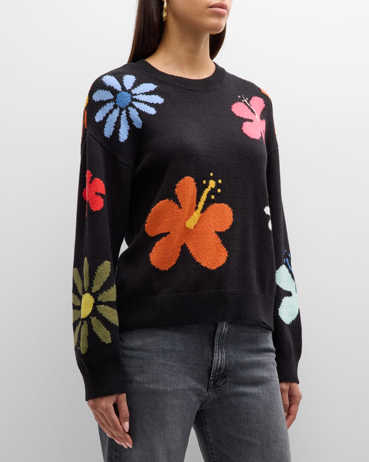 Shop Rails Zoey Intarsia-knit Floral Sweater In Hibiscus Multi