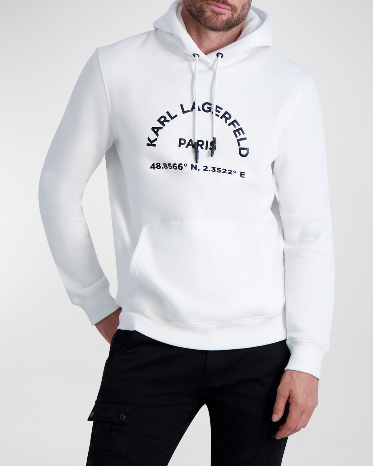 Shop Karl Lagerfeld Men's Longitude And Latitude Logo Hoodie In White