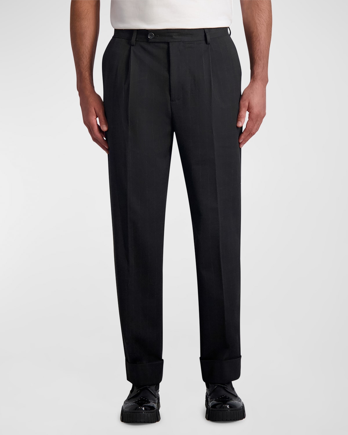 Shop Karl Lagerfeld Men's Straight-leg Pleated Pants In Black