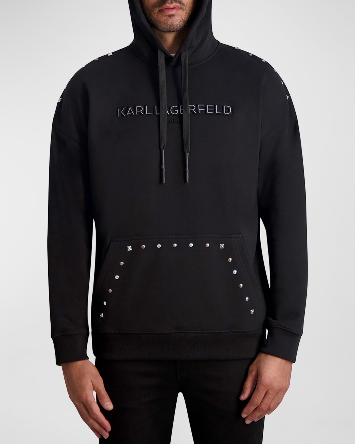 Shop Karl Lagerfeld Men's Studded Hoodie With Raised Logo In Black