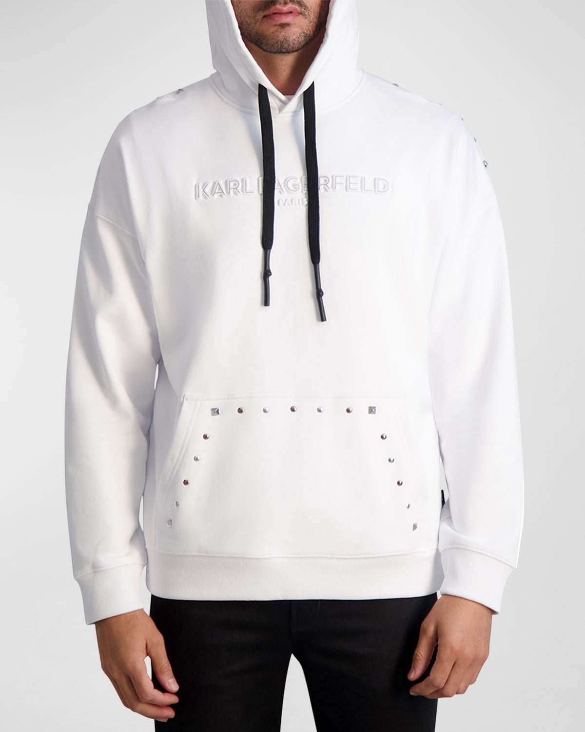 Shop Karl Lagerfeld Men's Studded Hoodie With Raised Logo In White