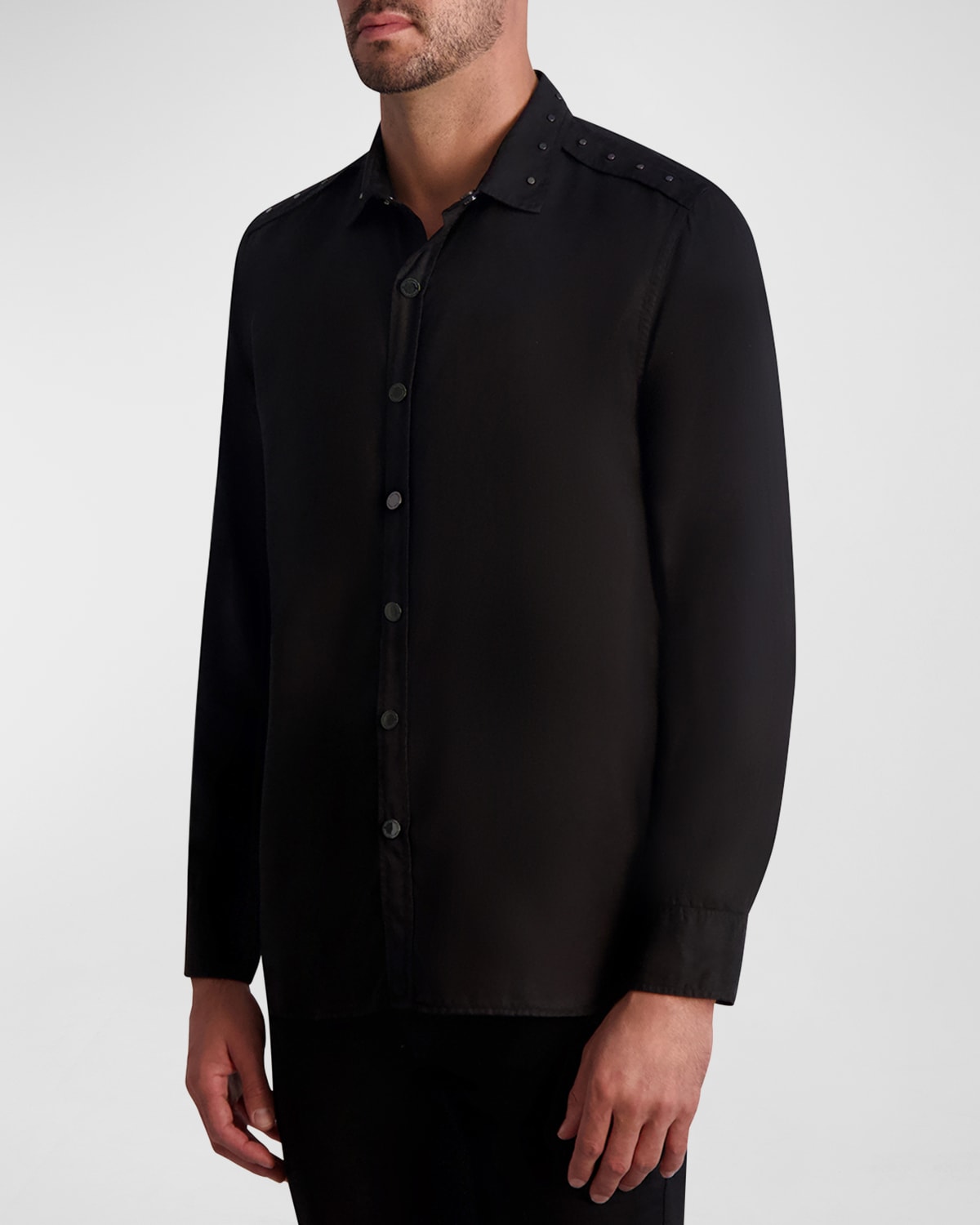 Shop Karl Lagerfeld Men's Studded Dress Shirt In Black