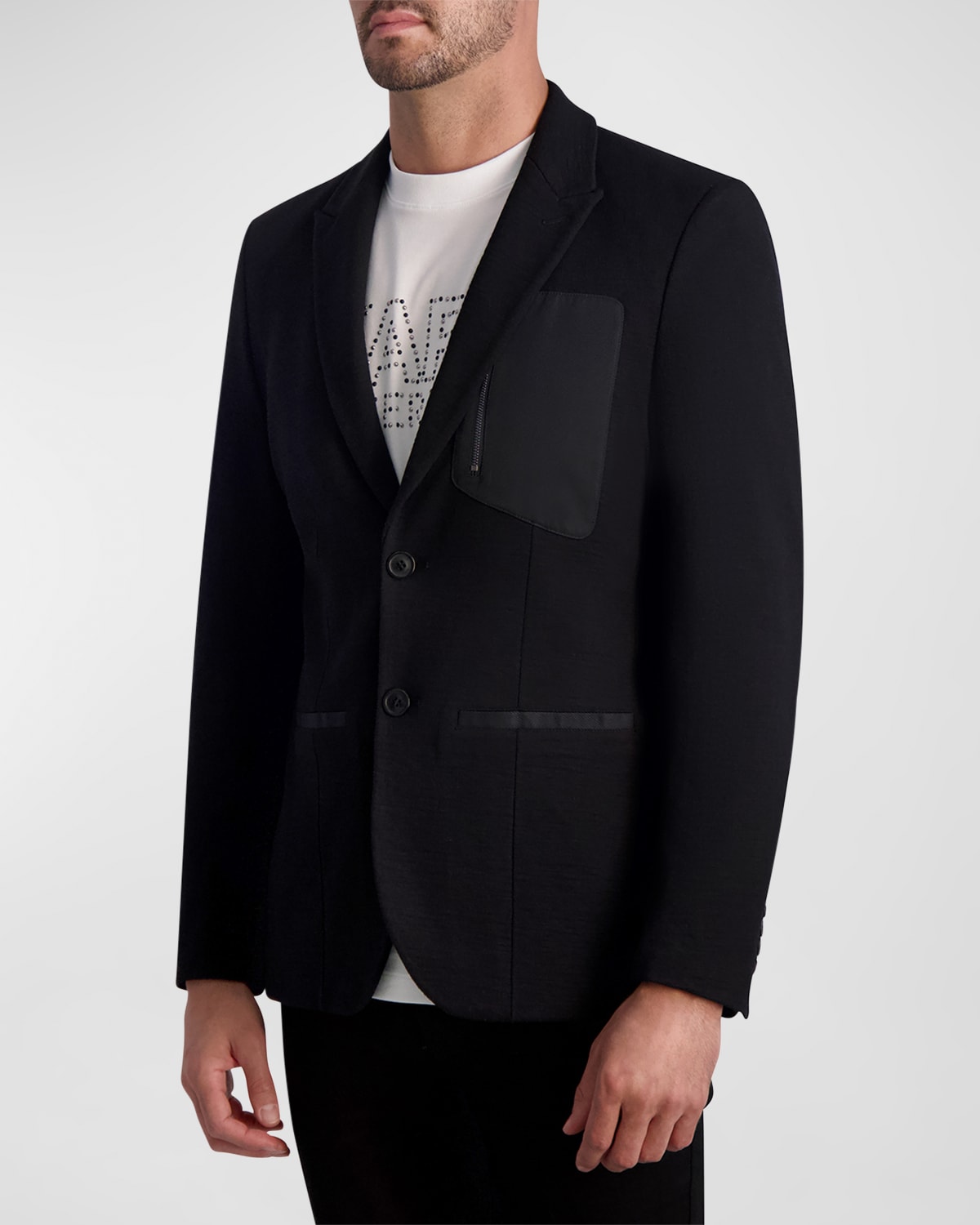 Shop Karl Lagerfeld Men's Textured Blazer With Zip Pocket In Black