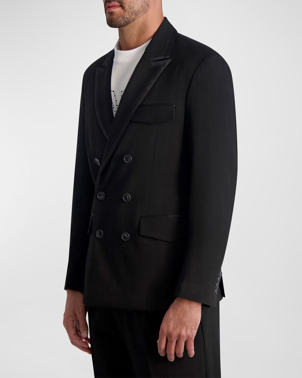 Shop Karl Lagerfeld Men's Double-breasted Pinstripe Blazer In Black