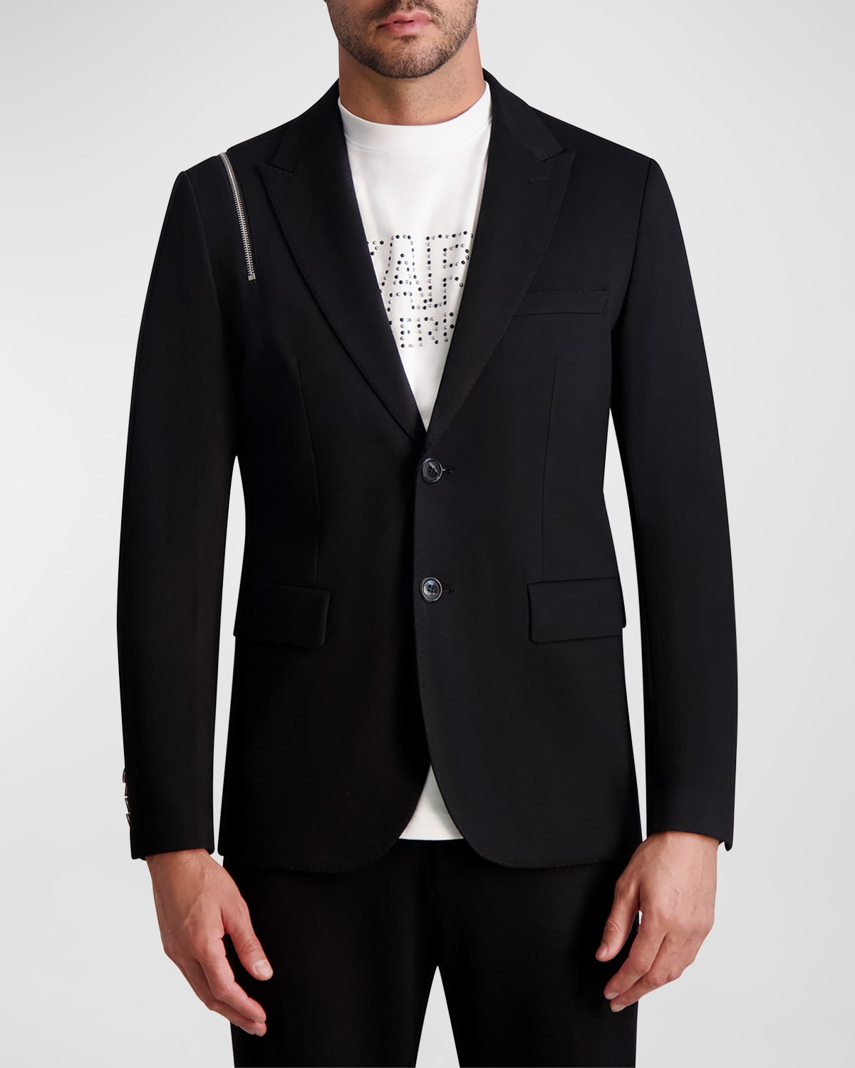 Shop Karl Lagerfeld Men's Solid Blazer With Shoulder Zipper In Black