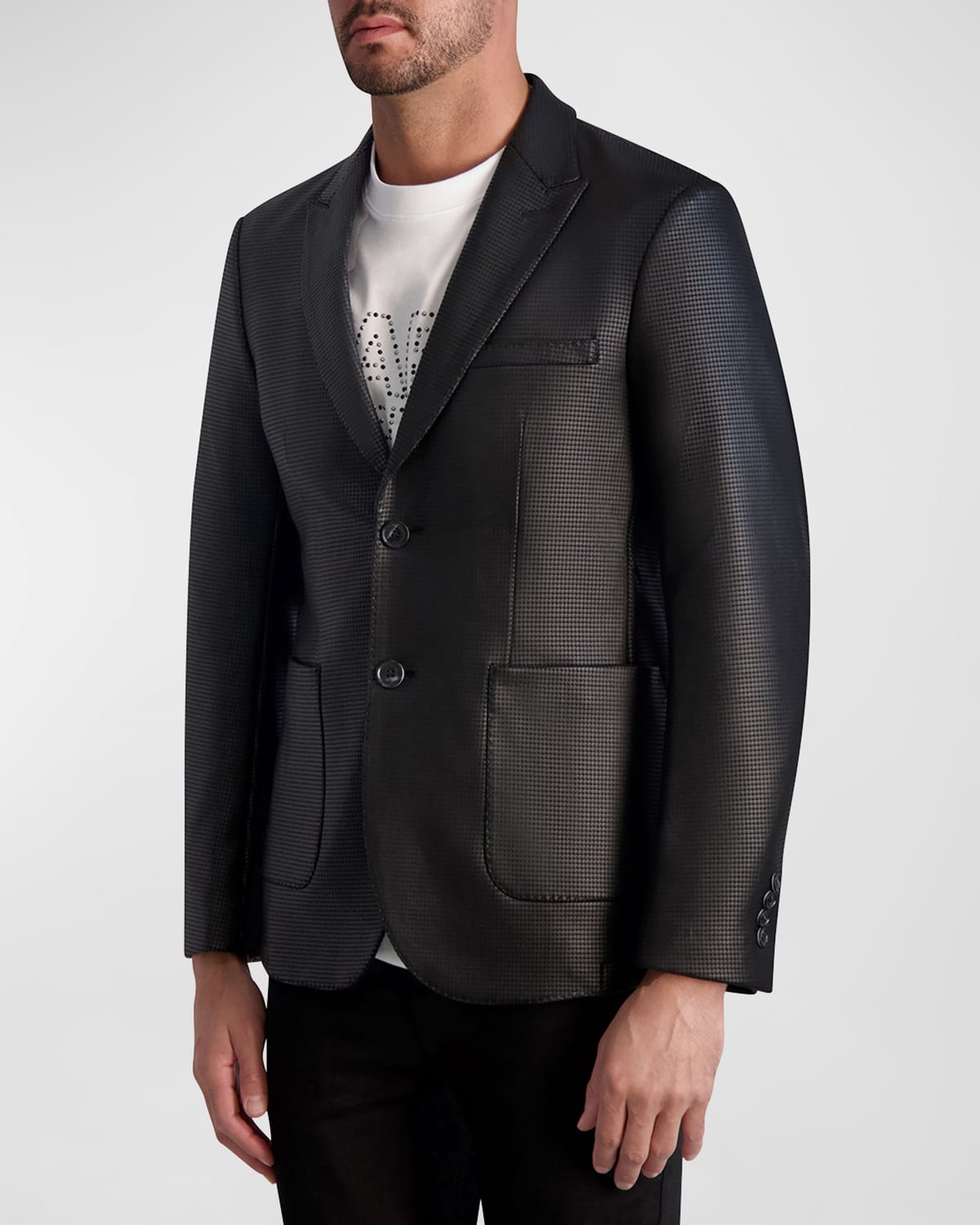 Shop Karl Lagerfeld Men's Coated Houndstooth Peak Blazer In Black