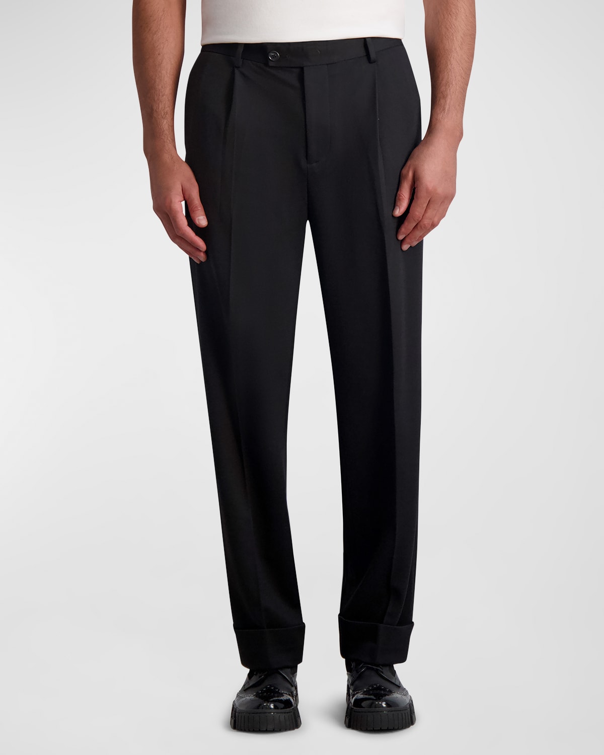 Shop Karl Lagerfeld Men's Pleated Straight-leg Dress Pants In Black