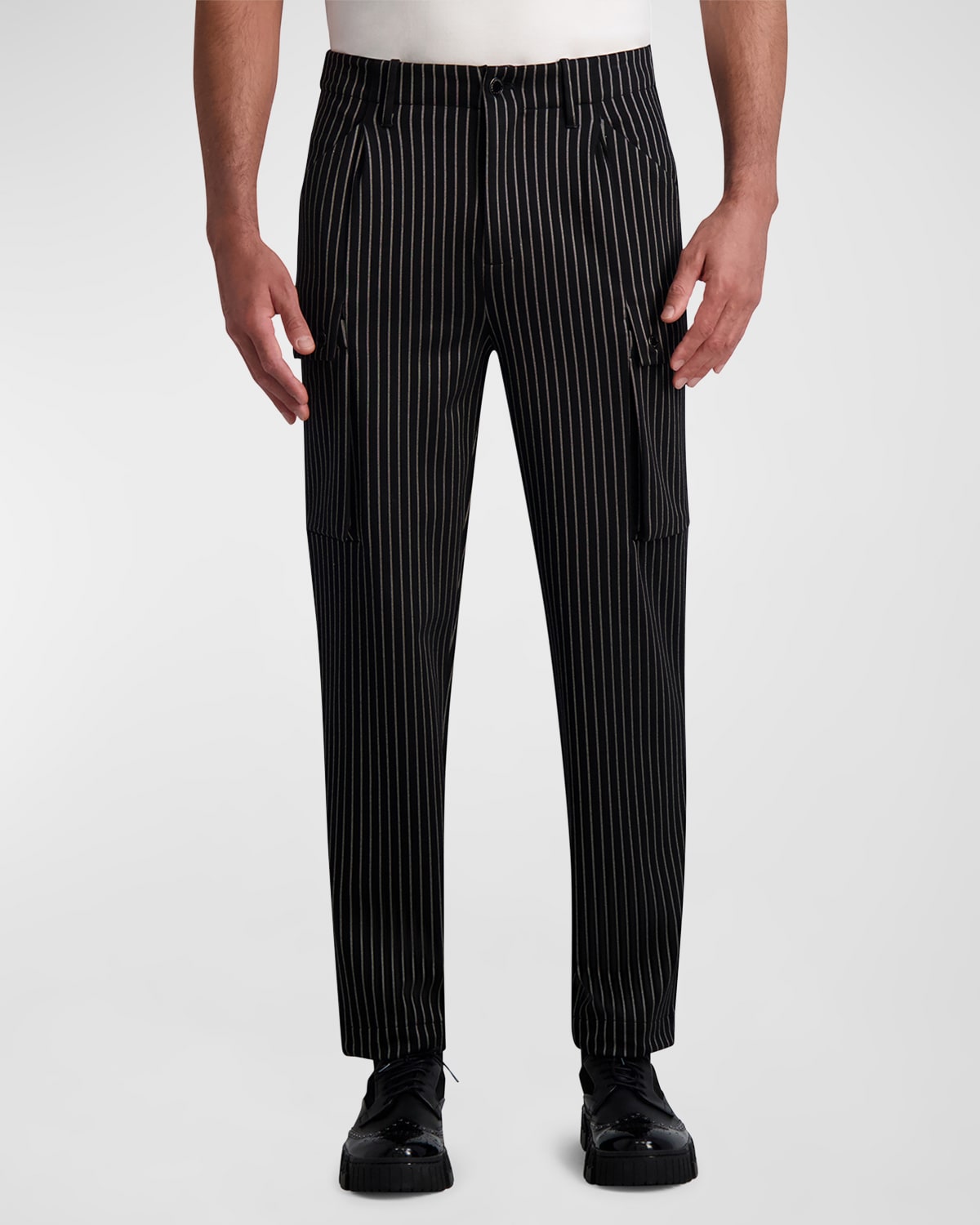 Shop Karl Lagerfeld Men's Striped Straight Cargo Pants In Black