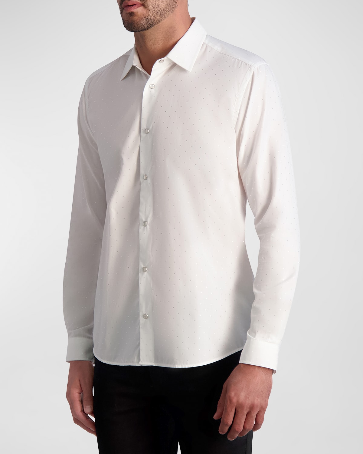 Shop Karl Lagerfeld Men's Tonal Polka Dots Dress Shirt In White