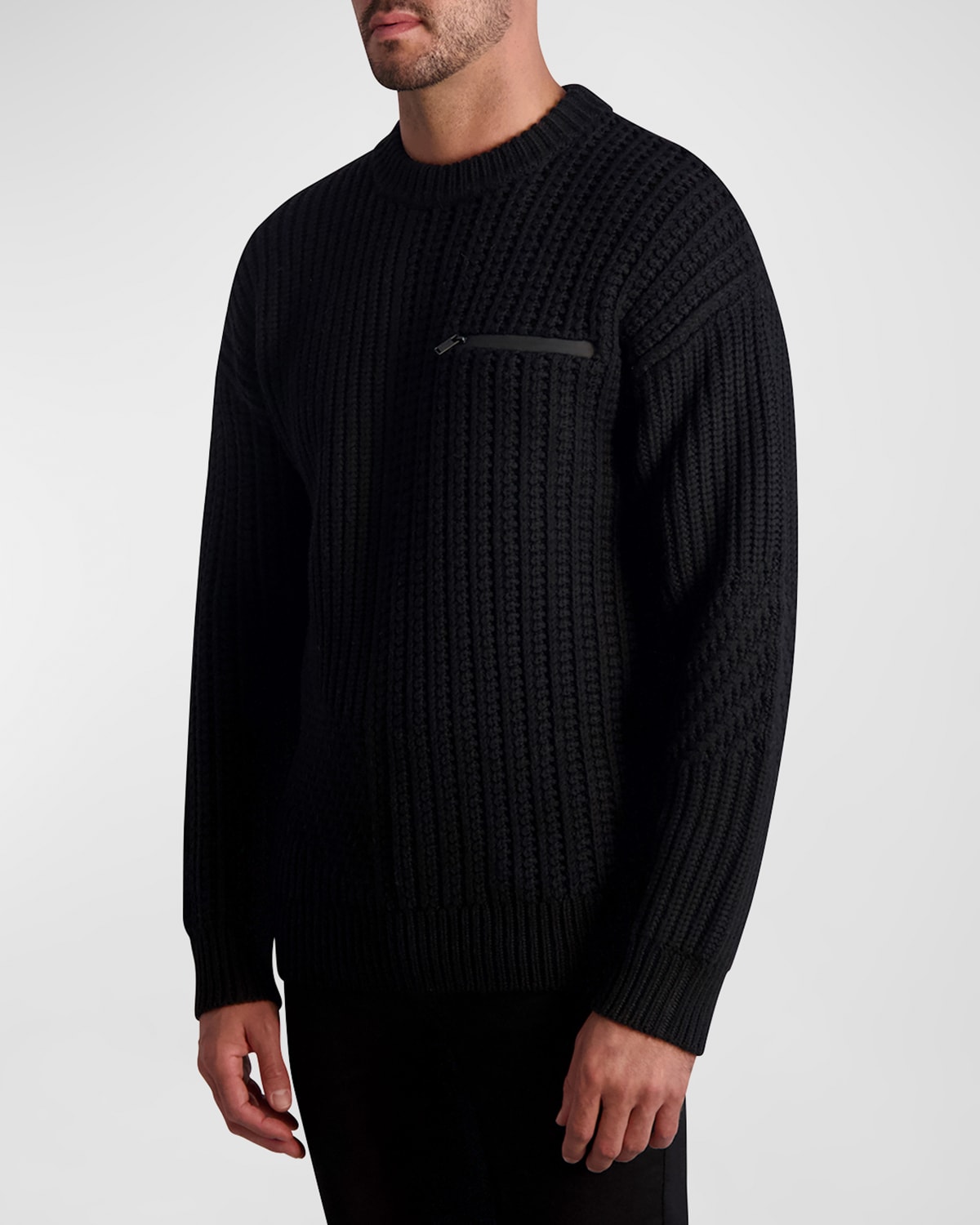 Shop Karl Lagerfeld Men's Mixed Stitch Wool Sweater In Black