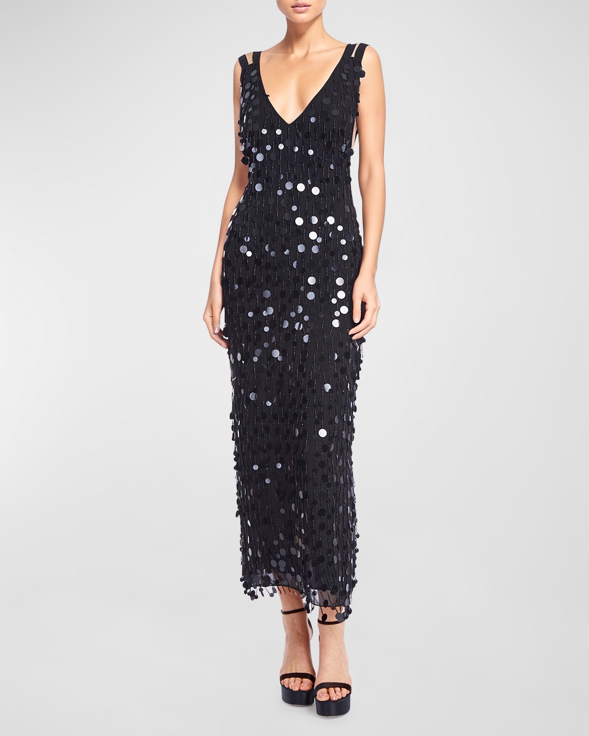 ONE33 SOCIAL STRAPPY LOW-BACK BEAD & SEQUIN MIDI DRESS