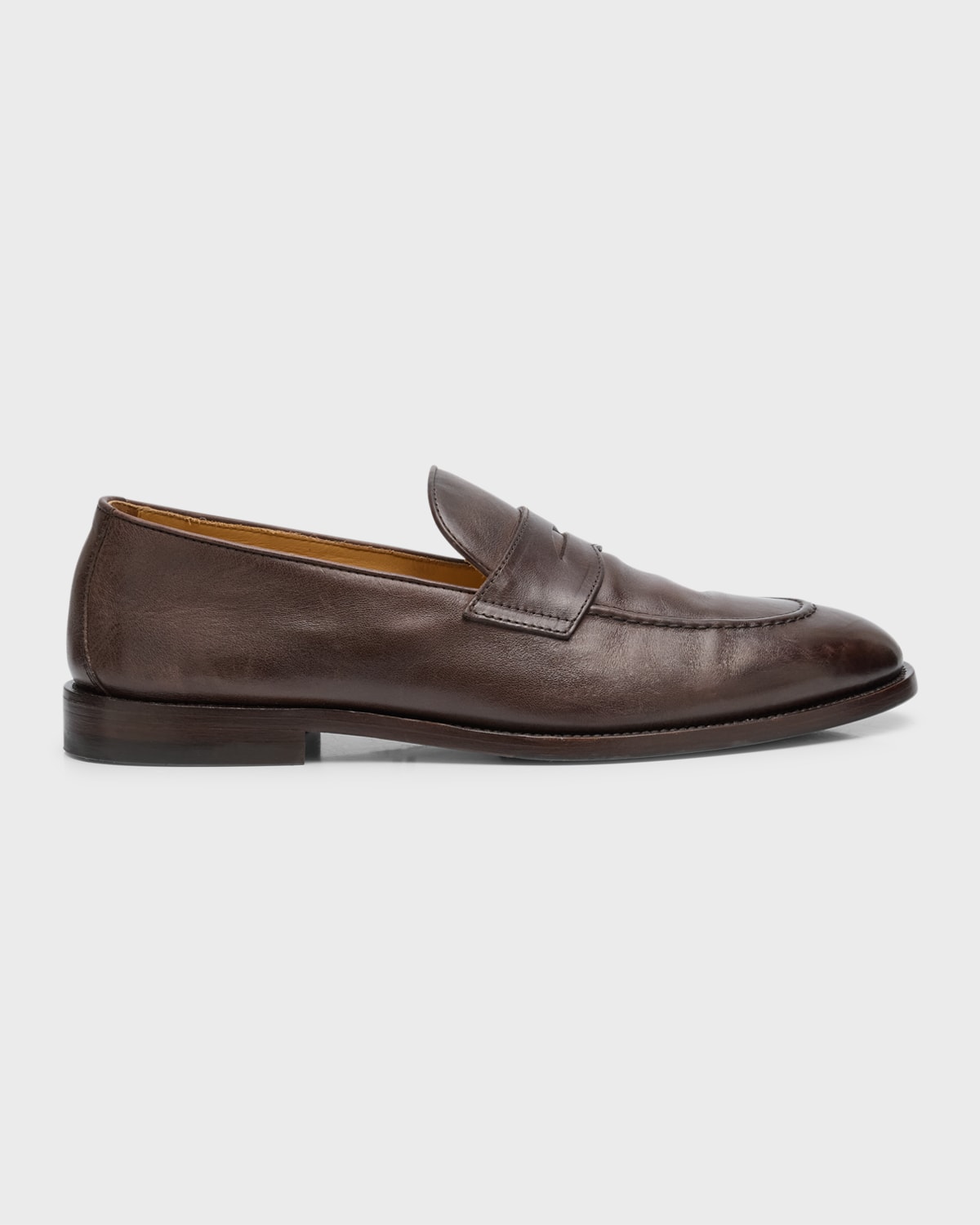 Shop Brunello Cucinelli Men's Leather Penny Loafers In Dark Brown